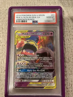 2019 POKEMON SUN & MOON UNBROKEN BONDS #61 MUK & ALOLAN MUK GX PSA 10 - Image 1
