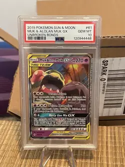 2019 POKEMON SUN & MOON UNBROKEN BONDS #61 MUK & ALOLAN MUK Tag Team GX PSA 10 - Image 2