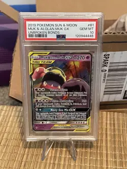 2019 POKEMON SUN & MOON UNBROKEN BONDS #61 MUK & ALOLAN MUK Tag Team GX PSA 10 - Image 3