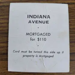 Replacement Indiana Ave Title Deed Card Regular Basic Monopoly b - Image 2