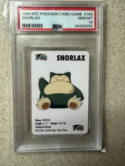 Snorlax #143 Pokemon Trading Card Game Mini KFC 1998 Nintendo WOTC PSA 10 G25904 - Image 1