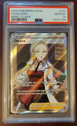 PSA 10 GEM MINT POKEMON Oleana 191/192 SWSH Rebel Clash Full Art Ultra Rare - Image 1