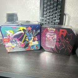 Pokemon Collector Chest lucario and Team Rocket tin Box TCG lot of 2 - Image 1