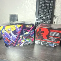Pokemon Collector Chest lucario and Team Rocket tin Box TCG lot of 2 - Image 2