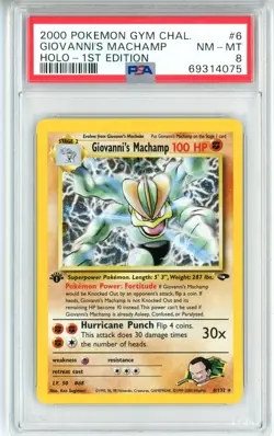 PSA NM-MT 8 Pokemon TCG Giovanni's Machamp 6/132 Gym Challenge Holo 1st Edition - Image 1