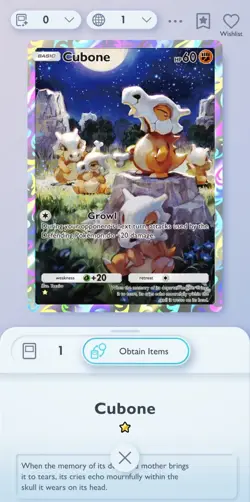 Cubone ☆ Pokemon TCGP TCG Pocket English ENG Full Art Digital Trading Card - Image 3