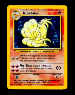 1999 Pokemon NINETALES Base Set HOLO RARE Unlimited Edition Card 12/102 - MINT - Image 3