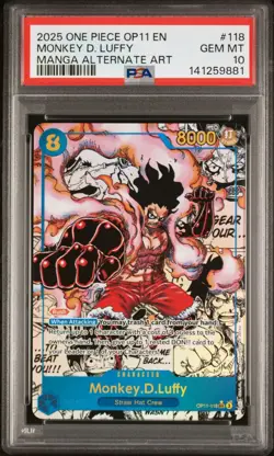 2025 ONE PIECE OP11-118 MONKEY D LUFFY MANGA ALT ART English PSA 10 GEM MINT - Image 1