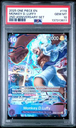 2025 ONE PIECE OP05 119 MONKEY D LUFFY ENGLISH 2ND ANNIVERSARY SET PROMO PSA 10 - Image 1