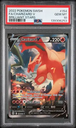 2022 POKEMON SWORD & SHIELD BRILLIANT STARS #154 FULL ART/CHARIZARD V PSA 10 - Image 1