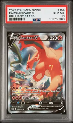 2022 POKEMON SWORD & SHIELD BRILLIANT STARS #154 FULL ART/CHARIZARD V PSA 10 - Image 1