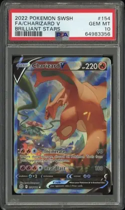 2022 POKEMON SWORD & SHIELD BRILLIANT STARS #154 FULL ART/CHARIZARD V PSA 10 (A) - Image 1