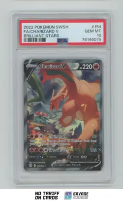 2022 Pokemon Sword & Shield Brilliant Stars Full Art Charizard V PSA 10 #154/172 - Image 1
