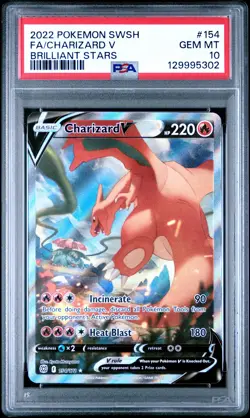 2022 POKEMON SWORD & SHIELD BRILLIANT STARS #154 FULL ART/CHARIZARD V PSA 10 - Image 1