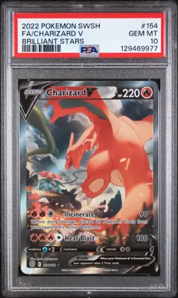 2022 POKEMON SWORD & SHIELD BRILLIANT STARS #154 FULL ART/CHARIZARD V PSA 10 Gem - Image 2