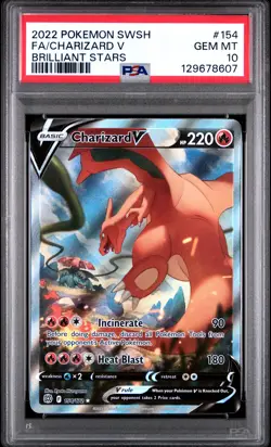 2022 POKEMON SWORD & SHIELD BRILLIANT STARS #154 FULL ART/CHARIZARD V PSA 10 - Image 1