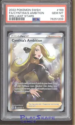 Pokemon Card PSA 10 Cynthia's Ambition 169/172 Full Art Brilliant Stars 2022 - Image 1