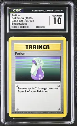 CGC 10 GEM MINT Potion 1999 Base Set 94/102 Shadowless Pokemon Card - Image 1