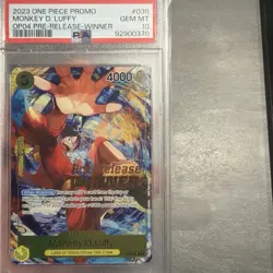 Monkey D. Luffy Winner P-036 OP04 Pre-Release Promo One Piece Card PSA 10 - Image 1