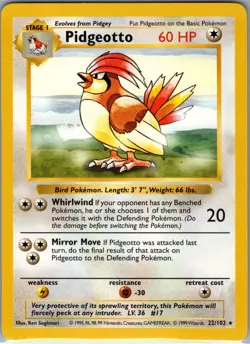 Pidgeotto 22/102 Base Set (Shadowless) - Pokemon Card - NM - Image 1