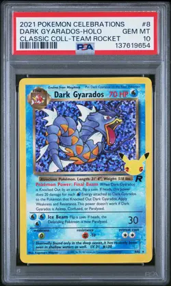 PSA GEM MT 10 - 2021 POKEMON CELEBRATIONS CC TEAM ROCKET 8 DARK GYARADOS HOLO - Image 1