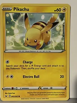 Pikachu 065/202 SWSH01: Sword & Shield Base Set NM Pokemon Fast Shipping - Image 1