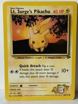 Lt. Surge's Pikachu 084/132 Gym Challenge LP Pokemon Fast Shipping - Image 1
