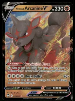 Hisuian Arcanine V 090/195 Ultra Rare Holo NM Pokemon SWSH12: Silver Tempest - Image 1