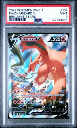 2022 POKEMON SWORD & SHIELD BRILLIANT STARS #154 FULL ART/CHARIZARD V PSA 9 - Image 1