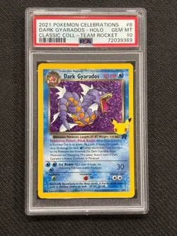 2021 POKEMON CELEBRATIONS DARK GYARADOS HOLO TEAM ROCKET PSA 10 GEM MT #8/82 - Image 1