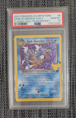 2021 POKEMON CELEBRATIONS DARK GYARADOS HOLO TEAM ROCKET PSA 10 GEM MT #8/82 - Image 1