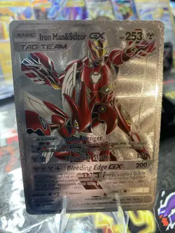 Iron Man & Scizor GX Silver Foil Fan Art Vinyl Collector Pokemon Display Card - Image 1