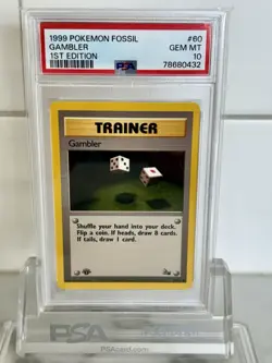1999 Pokemon Fossil Gambler #60 1st Edition PSA 10 - Image 1