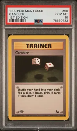 1999 Pokemon Fossil Gambler #60 1st Edition PSA 10 - Image 3