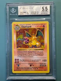 1999 Pokemon Base Set Shadowless Charizard Holo Rare BGS 5.5 - Image 1