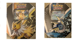 Pokemon Jolteon V and Vaporeon V tins Set Of 2 Eevee Evolutions Factory Sealed - Image 1