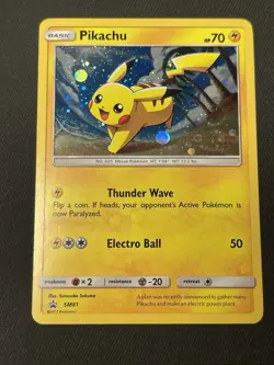 Pikachu SM81 Sun and Moon Holo Pokemon TCG Promo Black Star LP - Image 1