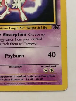 Mewtwo #3 1999 Black Star WB Pokemon the First Movie Promo Pokemon TCG Card - Image 4