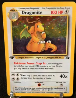 Dragonite 4/62 Fossil Set Holo Rare 1st Edition 1999 Pokemon Game Card WOTC - Image 1