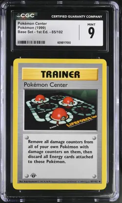 CGC 9 Pokemon Center 1999 Base Set 1st Edition Shadowless 85/102 Pokemon Card - Image 1