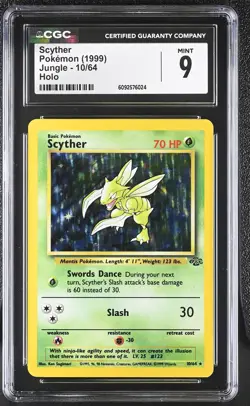 CGC 9 MINT Scyther 1999 Jungle 10/64 Holo Pokemon Card - Image 1