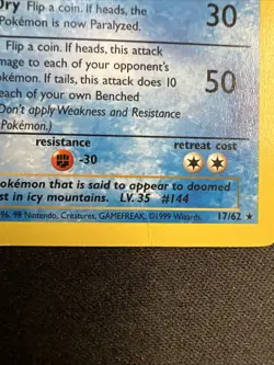 Pokemon TCG Articuno Fossil 17/62 Non-Holo Rare - Image 3