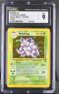 CGC 9 MINT Nidoking 2000 Base Set 2 11/130 Holo Pokemon Card - Image 1