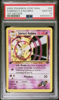 POKEMON CARDS SABRINA'S KADABRA #58 58/132 GYM CHALLENGE 1ST ED PSA 10 GEM MINT - Image 1