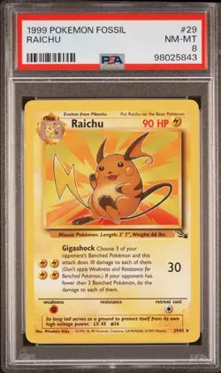 1999 Pokemon Fossil Raichu #29 English Non-Holo Rare 29/62 - PSA 8 NM-MT - Image 1