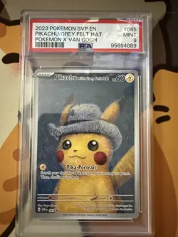 PIKACHU GREY FELT HAT VAN GOGH X POKEMON PSA 9 MINT #085 - 2023 POKEMON PROMO - Image 1