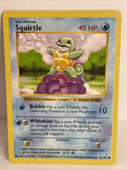 Pokemon Squirtle Base Set 063/102 Shadowless Regular LP - Image 1