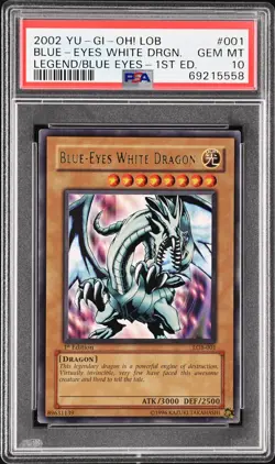 PSA 10 - Blue-Eyes White Dragon LOB-001 Ultra Rare 1st Ed. Yugioh - Image 1