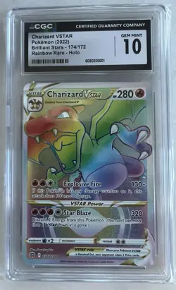 Charizard VSTAR CGC Gem Mint 10 💎Rainbow Secret 174/172 Pokemon Brilliant Stars - Image 2