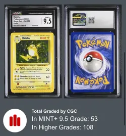 CGC 9.5 MINT+ Raichu 1999 Base 14/102 Holo Pokemon Card psa - Image 1